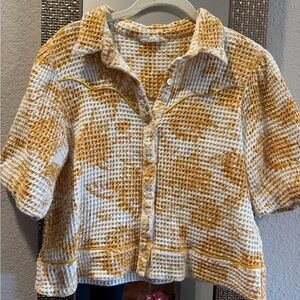 THML Mustard and White Waffle Knit Top